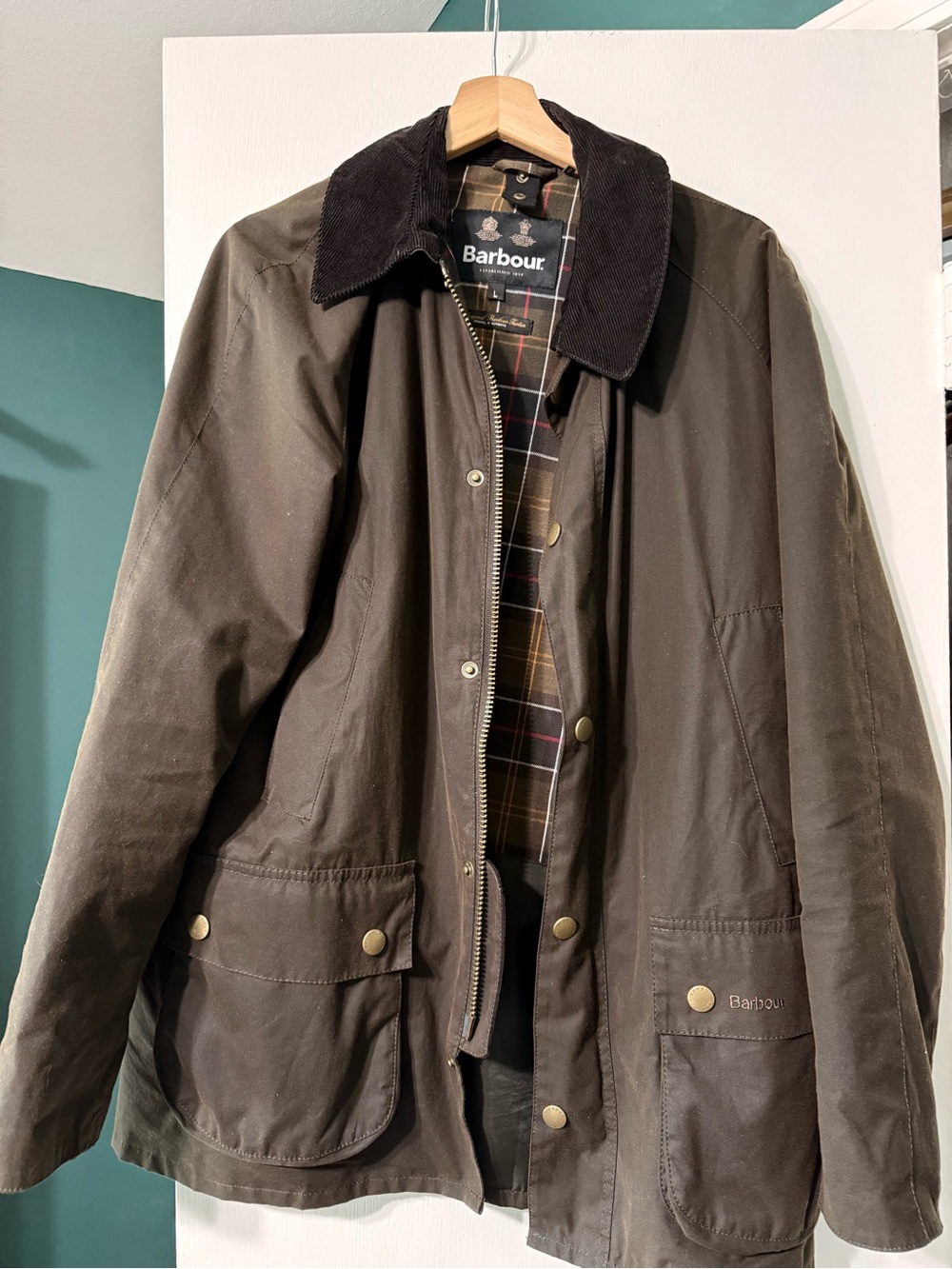 Barbour Ashby Olive Waxed Cotton Field Jacket Size Large